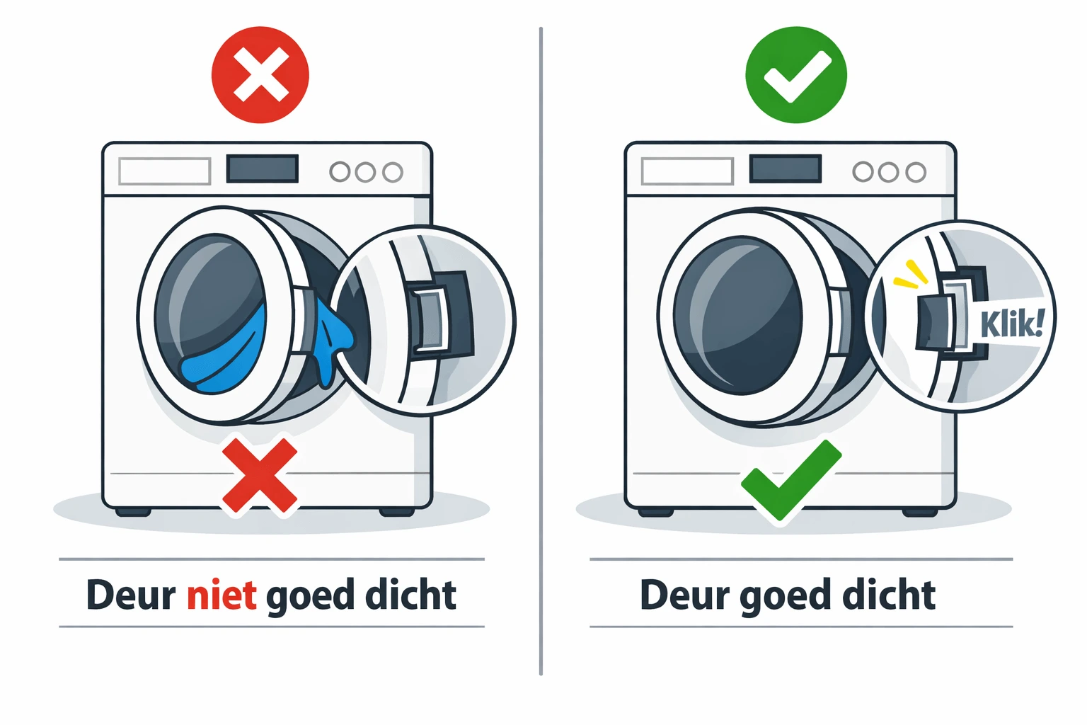 De droger start pas als het deurslot een ‘deur dicht’-signaal geeft. Sluit tot je een klik hoort.