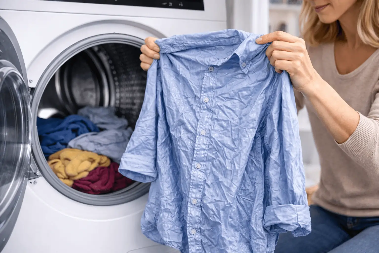 Was kan al gekreukt uit de wasmachine komen door te vol wassen of nat laten liggen.