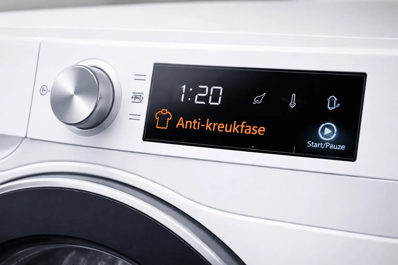 Anti-kreuk of naloop laat de trommel af en toe draaien om proppen en kreuken te beperken.