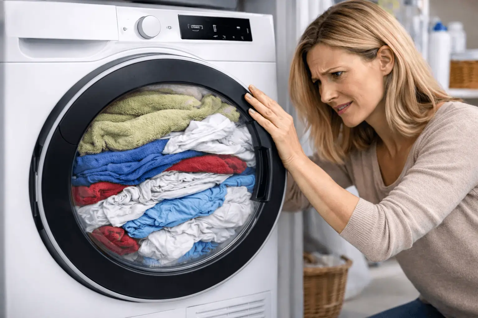 Overbelading zorgt dat textiel als pakket ronddraait en daardoor meer kreukt.